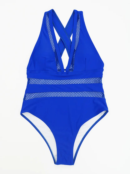 2027 New Sexy Mesh Patchwork Swimwear Women One Piece Swimsuit Female Deep V-neck Bathing Suit Beach Wear Push Up Monokini Swim