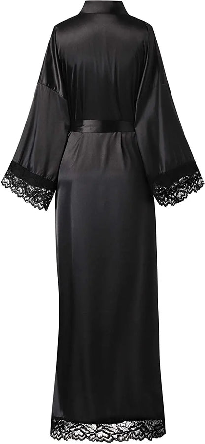 2019 New Silk Satin Lace Robes Bridesmaid Bride Robes Wedding Long Robe Bathrobe Womens Robe Lingerie Robe