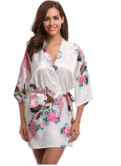 Brand Purple Female Printed Floral Kimono Dress Gown Chinese Style Silk Satin Robe Nightgown Flower S M L XL XXL XXXL