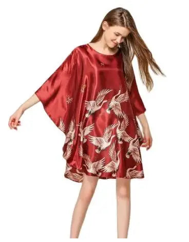 Summer New Chinese Style Satin Robe Dress Women's Sexy Loose Nightgown Sleepwear Vintage Kaftan Bathrobe Gown Plus Size