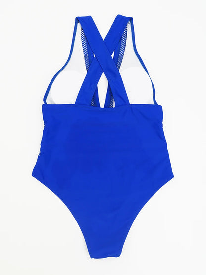 2027 New Sexy Mesh Patchwork Swimwear Women One Piece Swimsuit Female Deep V-neck Bathing Suit Beach Wear Push Up Monokini Swim