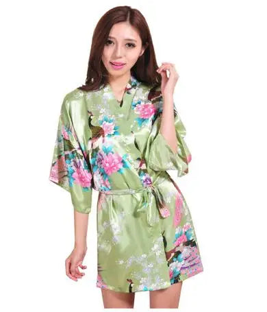 Brand Purple Female Printed Floral Kimono Dress Gown Chinese Style Silk Satin Robe Nightgown Flower S M L XL XXL XXXL