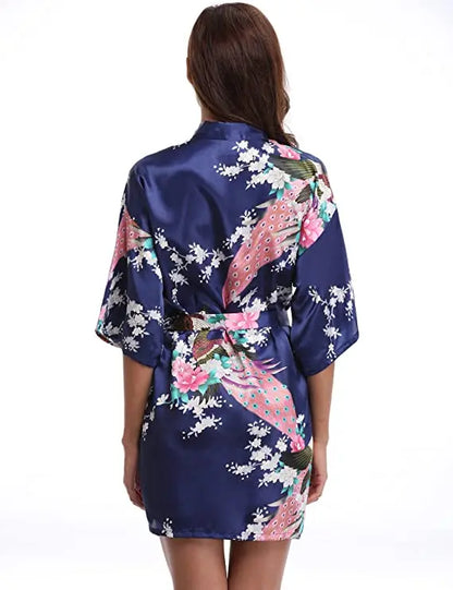 Brand Purple Female Printed Floral Kimono Dress Gown Chinese Style Silk Satin Robe Nightgown Flower S M L XL XXL XXXL