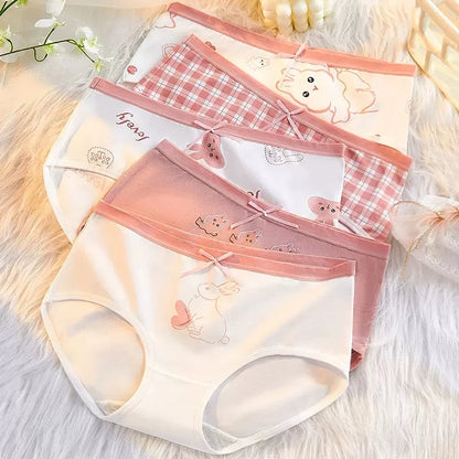 5Pcs Cute Print Young Girls Briefs Cotton Panties Women Breathable Underwear Sexy Low-Rise Ladies Underpants Female Lingerie