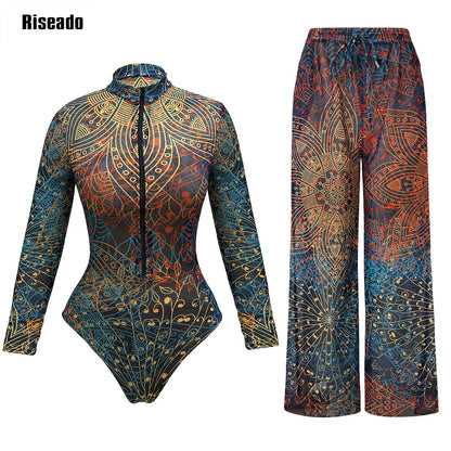 2026 New Trend Mesh Swimwear Women's Sheer Sexy High Waist Surfing One Piece Suit with Pants & Skirt Swimdress Smart Woman