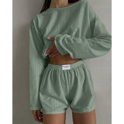 Women's Pajamas Set Sleepwear Loungewear Autumn Soft Comfortable Long Sleeve Tops With Shorts Pyjama Femme Home Clothes 2 Piece
