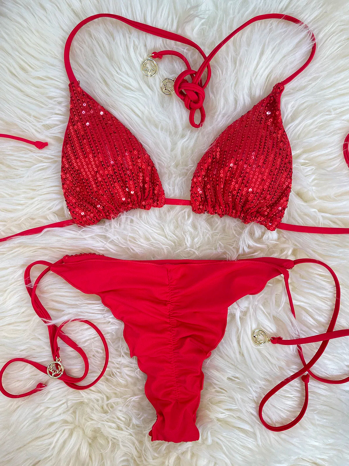 Women's Sparkle Sequins Bikini Set Beach Summer 2026 Vacation Glitter Swimsuit Two-Piece Swimsuit Set Scrunch Bum Bathing Suits