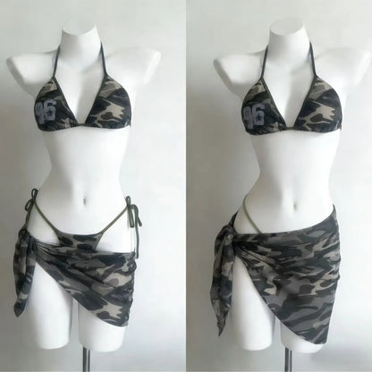 Trendy Floral Print 3 Piece Bikini Set Women Low Waisted Tummy Control Push Up Stylish Beach Outfit Swimwear 2026 Beachwear New