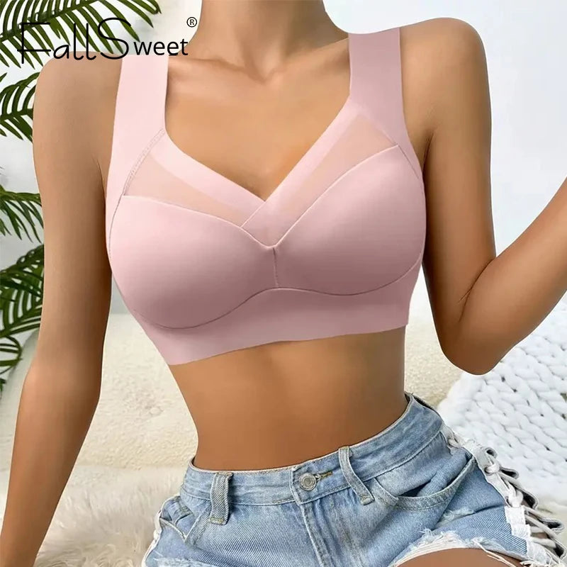 FallSweet 5PCS Plus Size Lace Push Up Bra for Women Wire-Free Backless Bralette Set Comfortable Breathable Brassiere Lingerie
