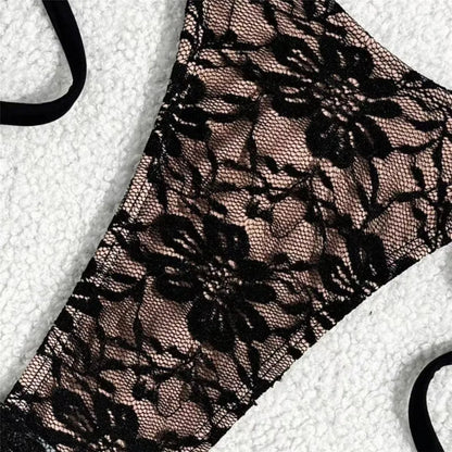 Triangle String Halter Bikinis Sets 3 Pieces Black Lace Mesh Swimwear Thong Sexy Swimsuit Cove Up Women 2026 Bathing Suit Bikini