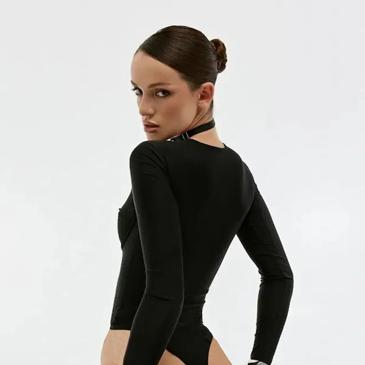 2025 Sexy Women One Piece Swimsuit Swimwear Female Solid Long Sleeves Monokini Swimming Suit Bathing Suit Biquini Beachwear