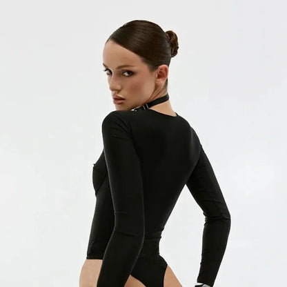 2025 Sexy Women One Piece Swimsuit Swimwear Female Solid Long Sleeves Monokini Swimming Suit Bathing Suit Biquini Beachwear