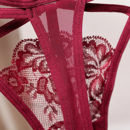 Sexy Perspective Women's Underwear Lace Fashion Cross Belt Bundled Thong Embroidered G-String Girls Briefs Ladies Transparent