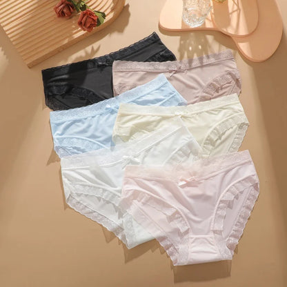 6Pcs/Set Women Ice Silk Seamless Briefs Sexy Comfortable Stretchy Semi Sheer French-Cut Panties Women's Underwear Breathable