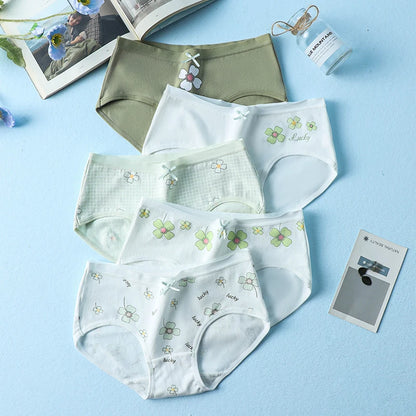 5Pcs Cute Print Young Girls Briefs Cotton Panties Women Breathable Underwear Sexy Low-Rise Ladies Underpants Female Lingerie