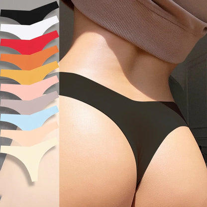 5PCS Seamless Thongs for Women V Waist G-String Panties Ice Silk Breathable Dopamine Color Underwear Ultra Thin Lingerie XS-XL