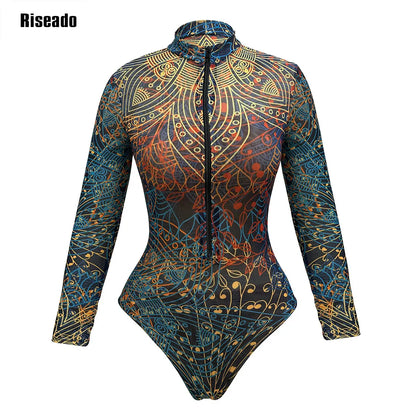 2026 New Trend Mesh Swimwear Women's Sheer Sexy High Waist Surfing One Piece Suit with Pants & Skirt Swimdress Smart Woman