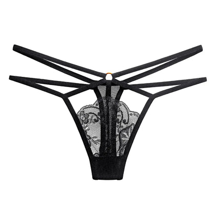 Sexy Perspective Women's Underwear Lace Fashion Cross Belt Bundled Thong Embroidered G-String Girls Briefs Ladies Transparent