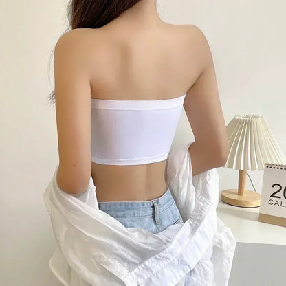 One Piece Summer Sexy Tube Tops Women Strapless Push Up Bra Lingerie Ice Silk Thin Seamless Word Sling Black White Bralette Top