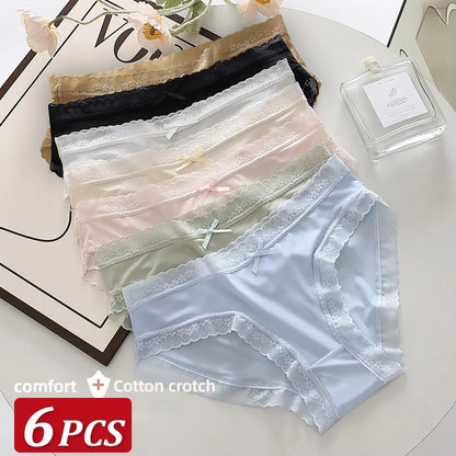 6Pcs/Set Women Ice Silk Seamless Briefs Sexy Comfortable Stretchy Semi Sheer French-Cut Panties Women's Underwear Breathable
