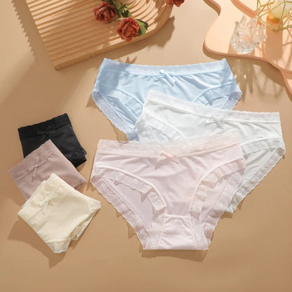 6Pcs/Set Women Ice Silk Seamless Briefs Sexy Comfortable Stretchy Semi Sheer French-Cut Panties Women's Underwear Breathable