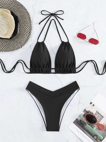 Nylon Solid Bikini Swimwear Sexy Fashion Modelling Design Swimsuit Women 2025 New Style Beachwear for Bathing Suit