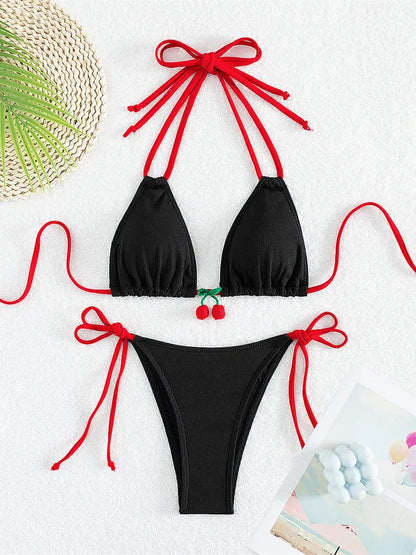 2026 Strawberry Designer Bikini Women Sexy White Contrast Push Up Micro Swimsuit Brazilian Bandage Bathing Suit Thong Swimwear