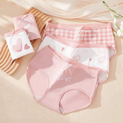 5Pcs Cute Print Young Girls Briefs Cotton Panties Women Breathable Underwear Sexy Low-Rise Ladies Underpants Female Lingerie