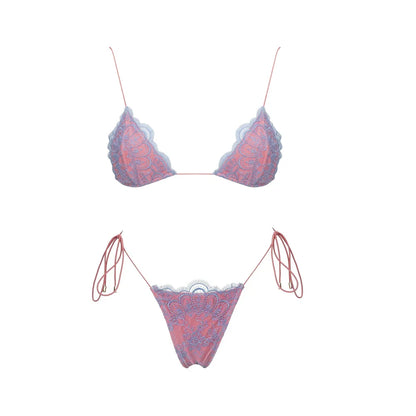 Mesh Bikini with Pants Swimsuit Brazilan Bikini Set Swimwear for Women Lace Halter Shirring 3 Pcs Bathing Suits Summer Female