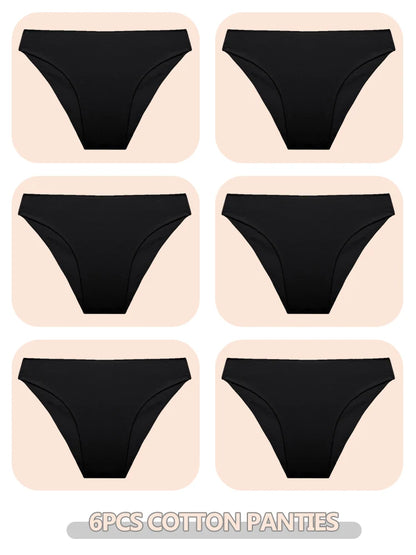6pcs Cotton Women's Lingerie M-XXL Solid Seamless Panties Sexy Breathable Low-Waist Briefs Female Soft Comfortable Underpants