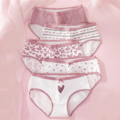 5Pcs Cute Print Young Girls Briefs Cotton Panties Women Breathable Underwear Sexy Low-Rise Ladies Underpants Female Lingerie