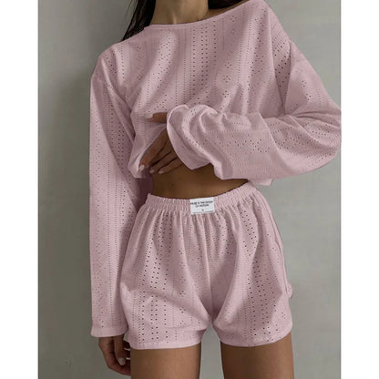 Women's Pajamas Set Sleepwear Loungewear Autumn Soft Comfortable Long Sleeve Tops With Shorts Pyjama Femme Home Clothes 2 Piece