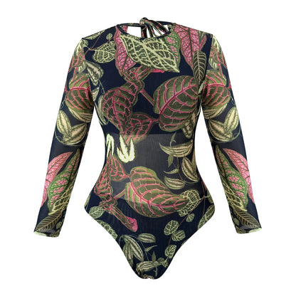 2026 New Trend Mesh Swimwear Women's Sheer Sexy High Waist Surfing One Piece Suit with Pants & Skirt Swimdress Smart Woman