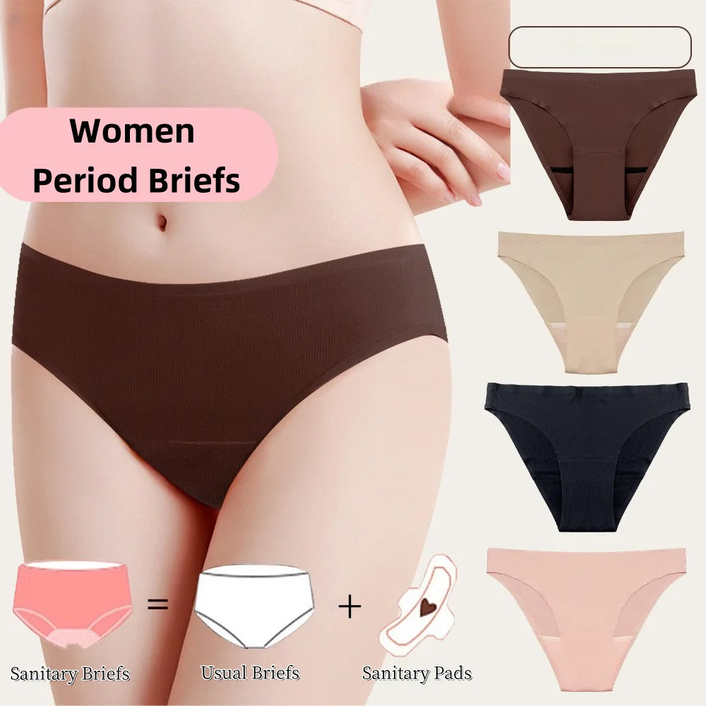Washable Cotton Women Period Sanitary Briefs Eco-Friendly Seamless Menstrual Period Panties Swim Leak Proof Panties
