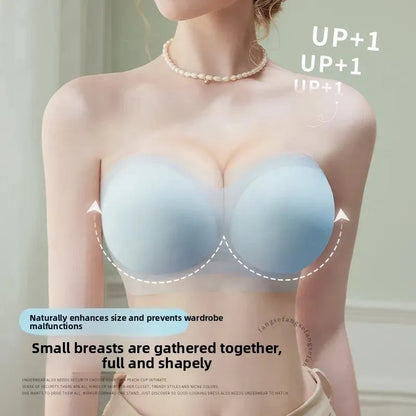 8CM Push Up Strapless Bra - Ice Silk Fabric, Adhesive No Slip for Small Chest, Convertible to Multi-Way