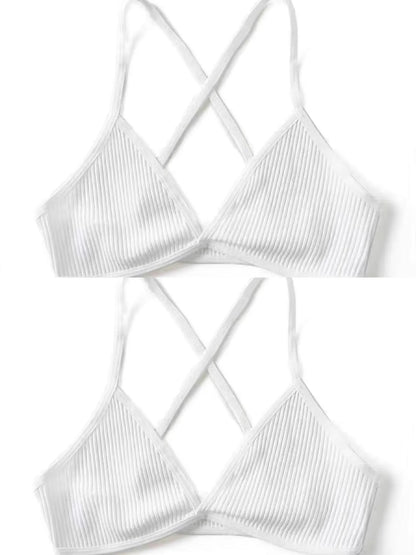 1/2pcs Seamless Lingerie Cotton Bras for Women Thin Unlined Bralette Sexy Deep V Triangle Cup Cross Beauty Back Bra Underwear
