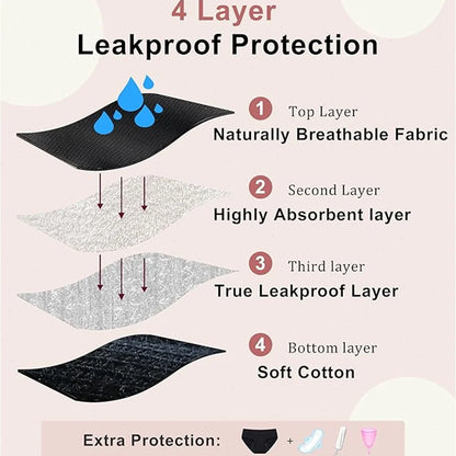 1/4PCS Women Period Panties Heavy Flow Leakproof Underwear Black Postpartum Menstrual Physiological Panty Teens Briefs S-3XL