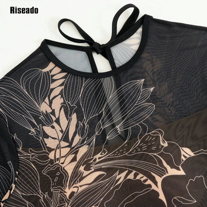 2026 New Trend Mesh Swimwear Women's Sheer Sexy High Waist Surfing One Piece Suit with Pants & Skirt Swimdress Smart Woman
