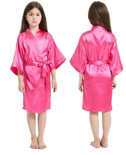 Pink Bathrobes for Girls Nightwear Satin Silk Kids Robes Summer Girl Nightgown Sleepwear Children Kimono Wedding Spa Party Dress