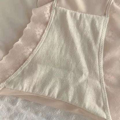 5PCS Women's Lace Ice Silk Seamless Panties Soft Skin‑friendly Cotton Crotch Sexy Mid‑Waist Breathable Thin Briefs