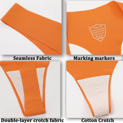 5PCS Seamless Thongs for Women V Waist G-String Panties Ice Silk Breathable Dopamine Color Underwear Ultra Thin Lingerie XS-XL