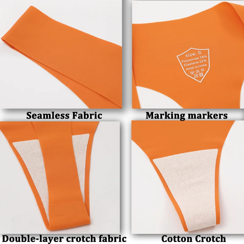 5PCS Seamless Thongs for Women V Waist G-String Panties Ice Silk Breathable Dopamine Color Underwear Ultra Thin Lingerie XS-XL