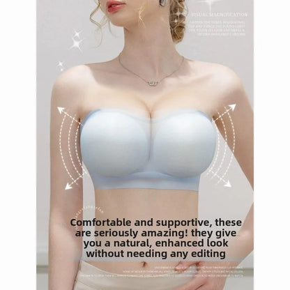 8CM Push Up Strapless Bra - Ice Silk Fabric, Adhesive No Slip for Small Chest, Convertible to Multi-Way
