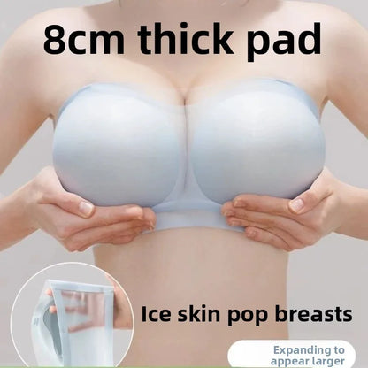 8CM Push Up Strapless Bra - Ice Silk Fabric, Adhesive No Slip for Small Chest, Convertible to Multi-Way