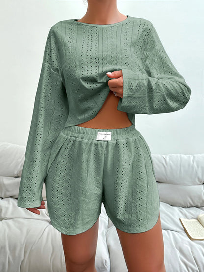 Women's Pajamas Set Sleepwear Loungewear Autumn Soft Comfortable Long Sleeve Tops With Shorts Pyjama Femme Home Clothes 2 Piece