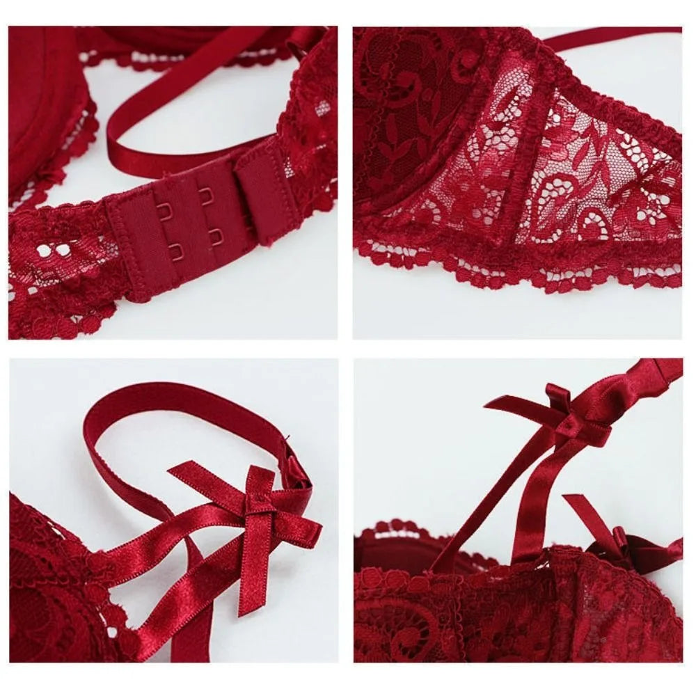 Adjustable Flower Deep V Bra Push Up Anti-sagging Lace Bra Shockproof Lingerie Underwear for Women Gifts