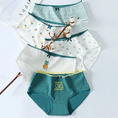 5Pcs Cute Print Young Girls Briefs Cotton Panties Women Breathable Underwear Sexy Low-Rise Ladies Underpants Female Lingerie