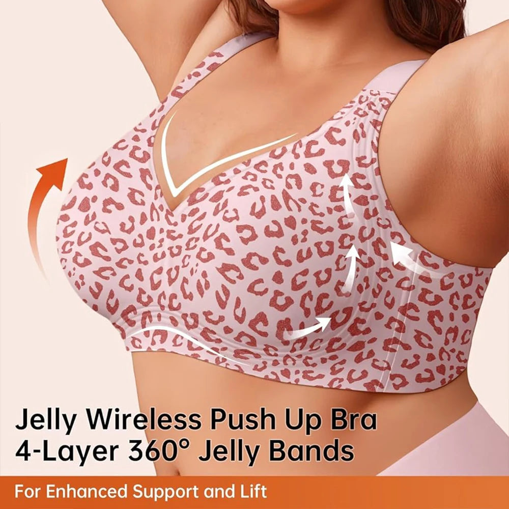 Leopard Print Bras No Underwire Push Up Wireless Bra Seamless Lift Bras Full Coverage Bralette Everyday Brassiere Plus Size