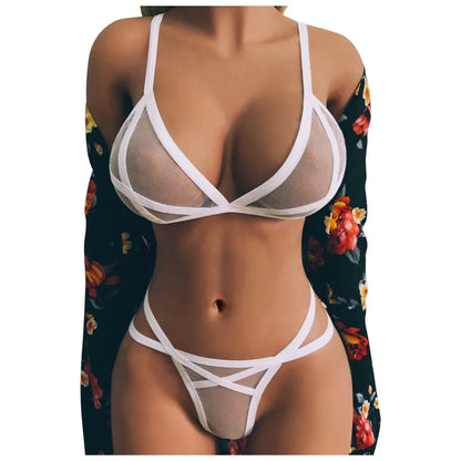 Women Sexy Lingerie Corset Solid Erotic Mesh Transparent Bra Panty Lingerie Underwear Set Lenceria Erotica Mujer Sexi Babydoll