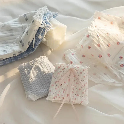 M-XL Cotton Panties Women's Underwear Panty Fashion Thread Bow  Briefs Lovely Girl Seamless Underpants Female Lingerie Selling